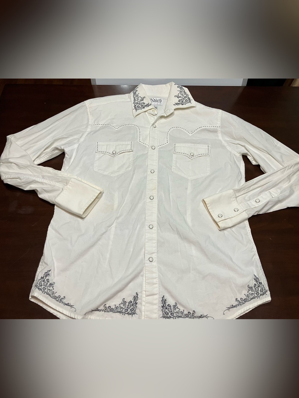 Vintage Adiktd Western Button Shirt Printed Back White Black Size M Y2K Cowboy